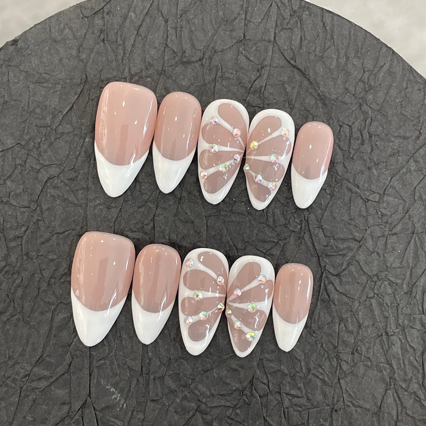 E4-28 Handmade French Pink Almond nails
