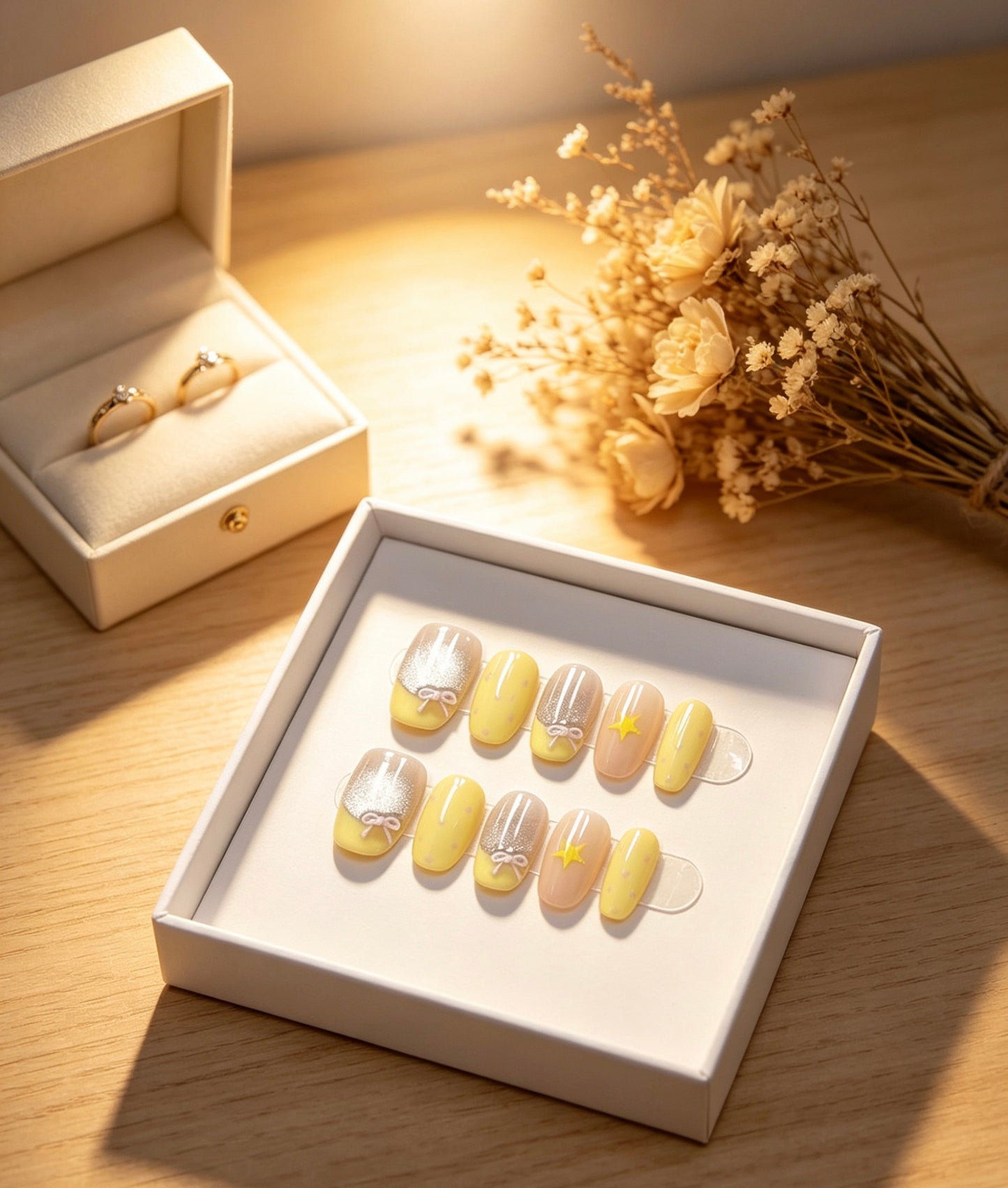 A28 Handmade French style yellow press on nails