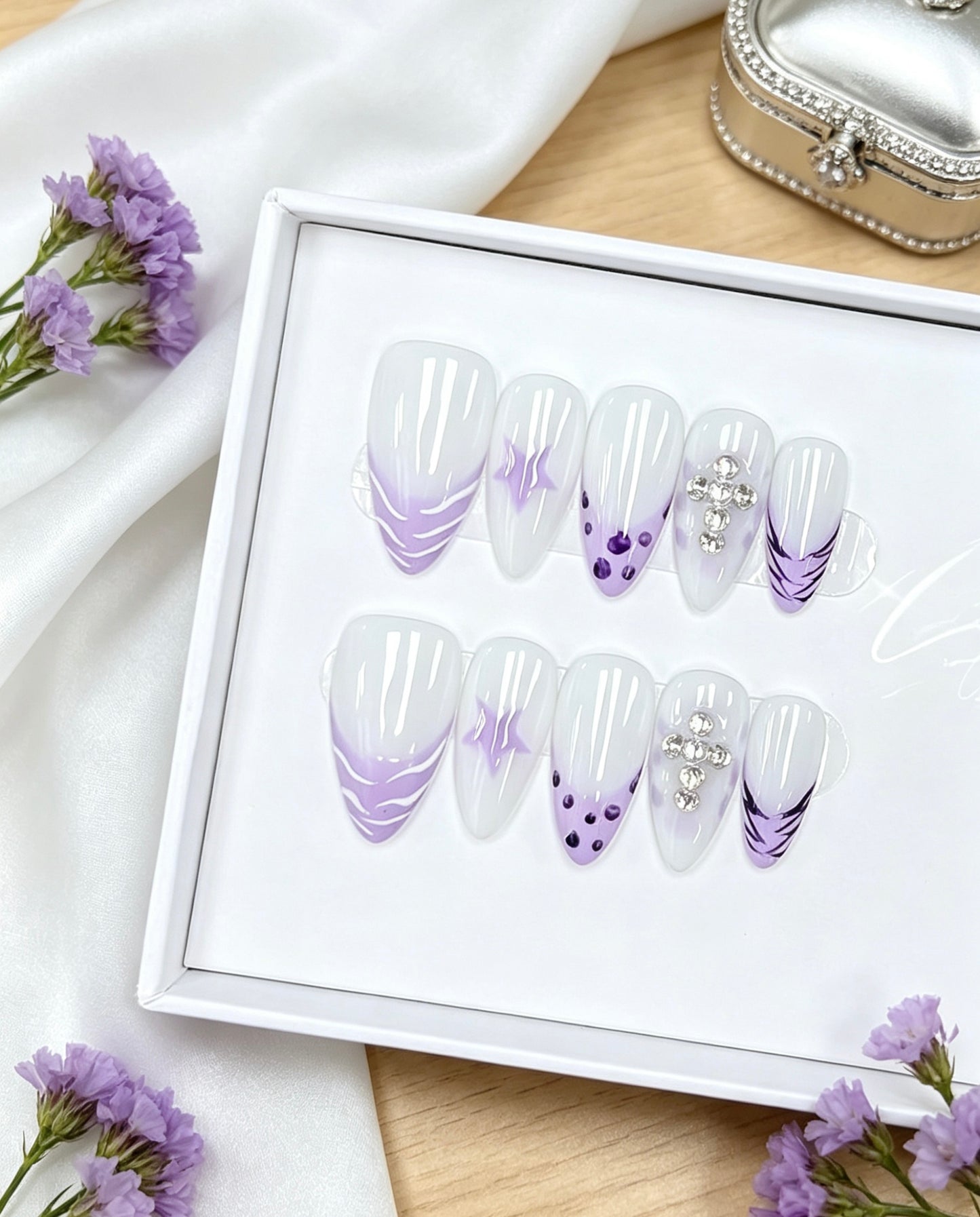 J10 Handmade Almond Purple press on nails