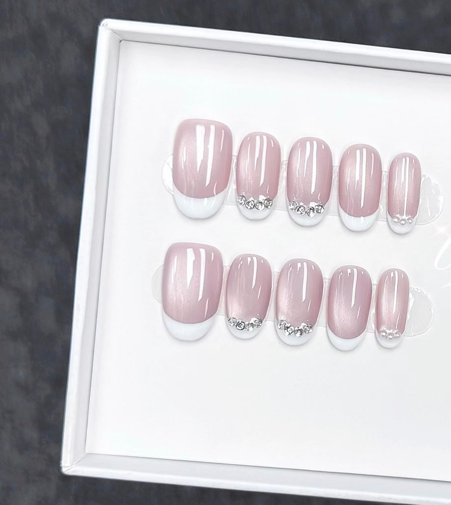 A36 Handmade French Pink press on nails