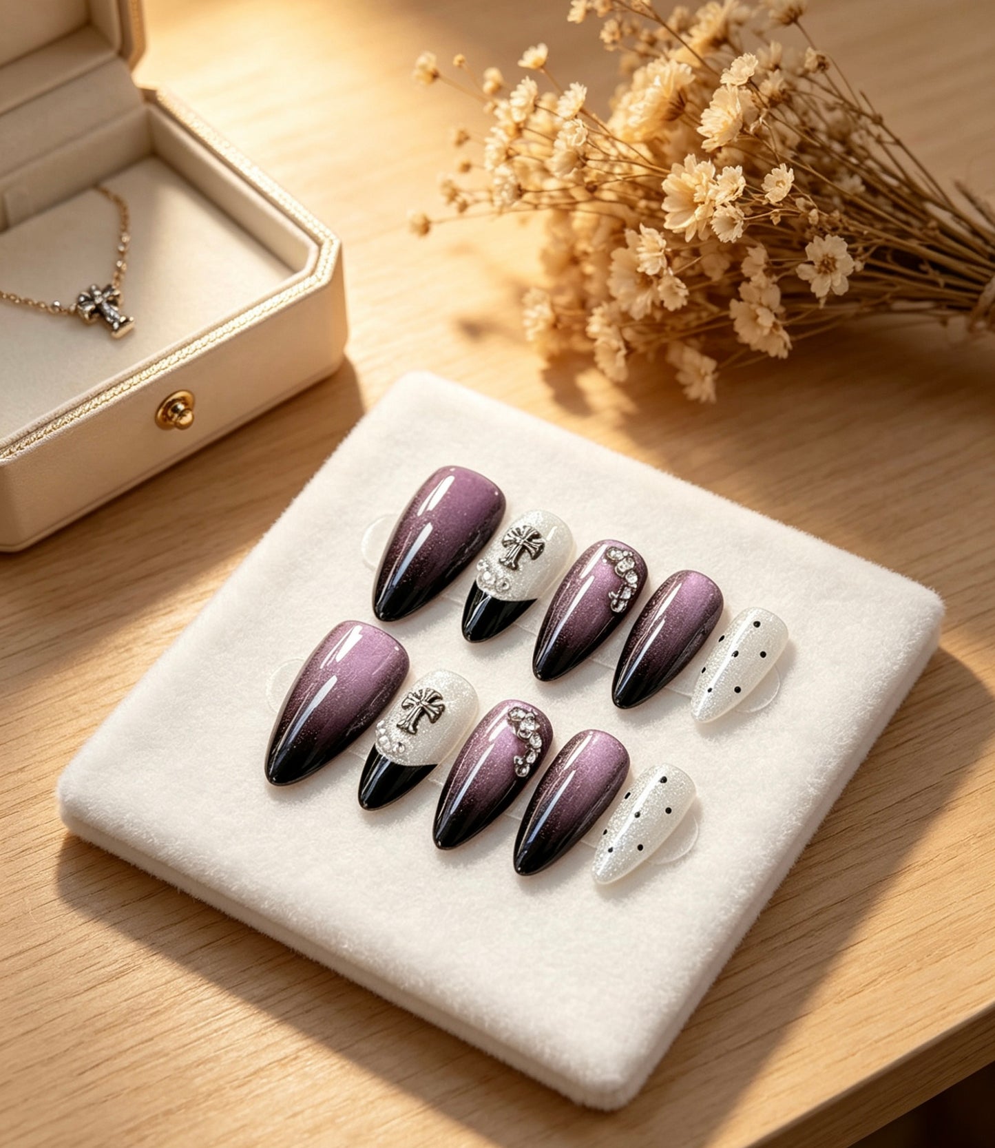 J27 Handmade Almond Purple press on nails