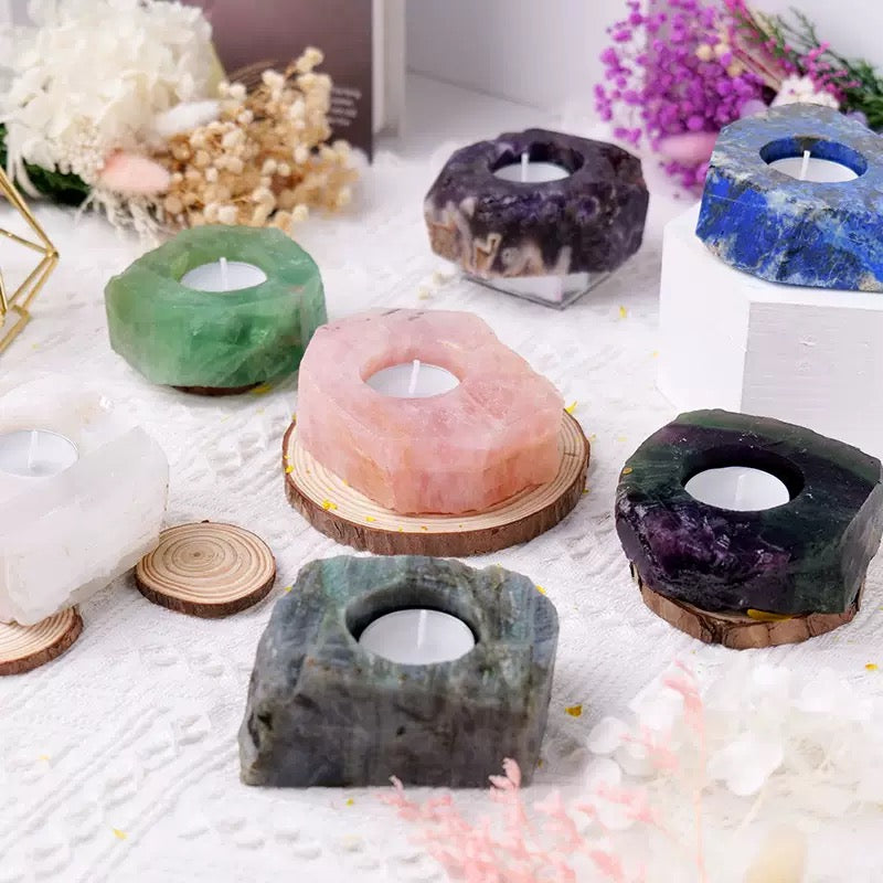 Soy scented tea candle with Natural gemstone candle holder