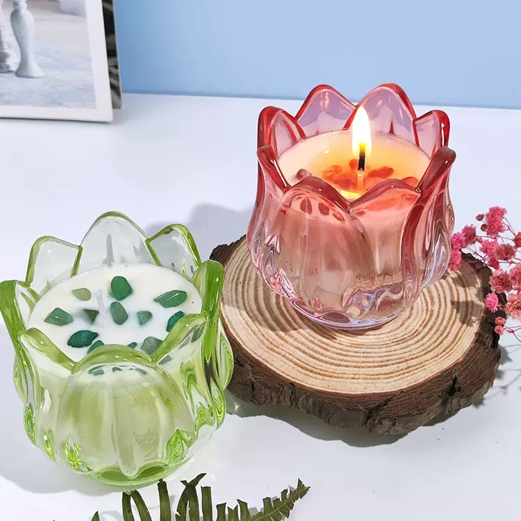 Tulip shape glass soy wax customized scent gemstone candle