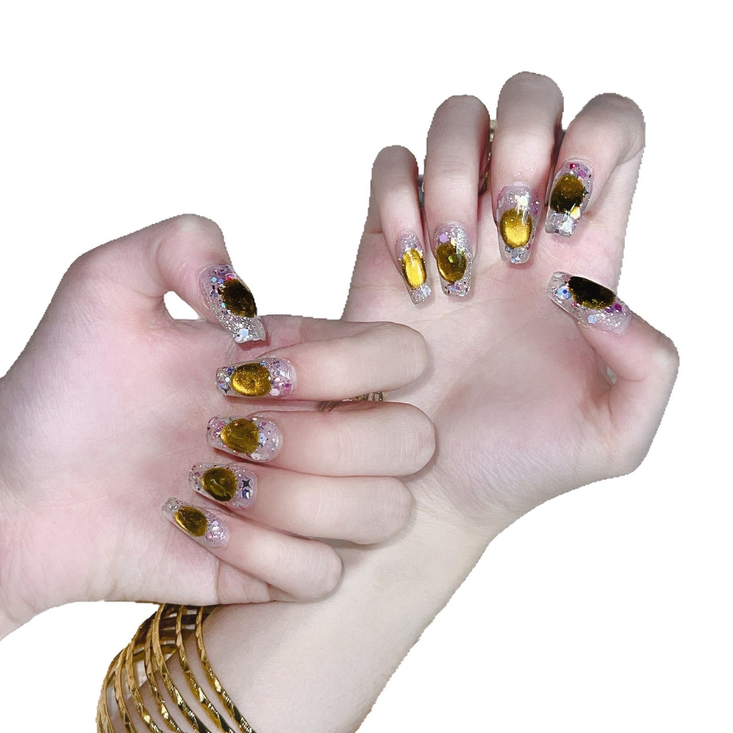 Cat eye yellow luxury press on nails