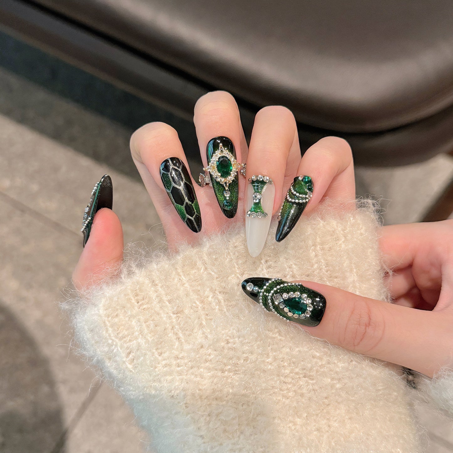 Y series emeralds sapphires luxury press on nails