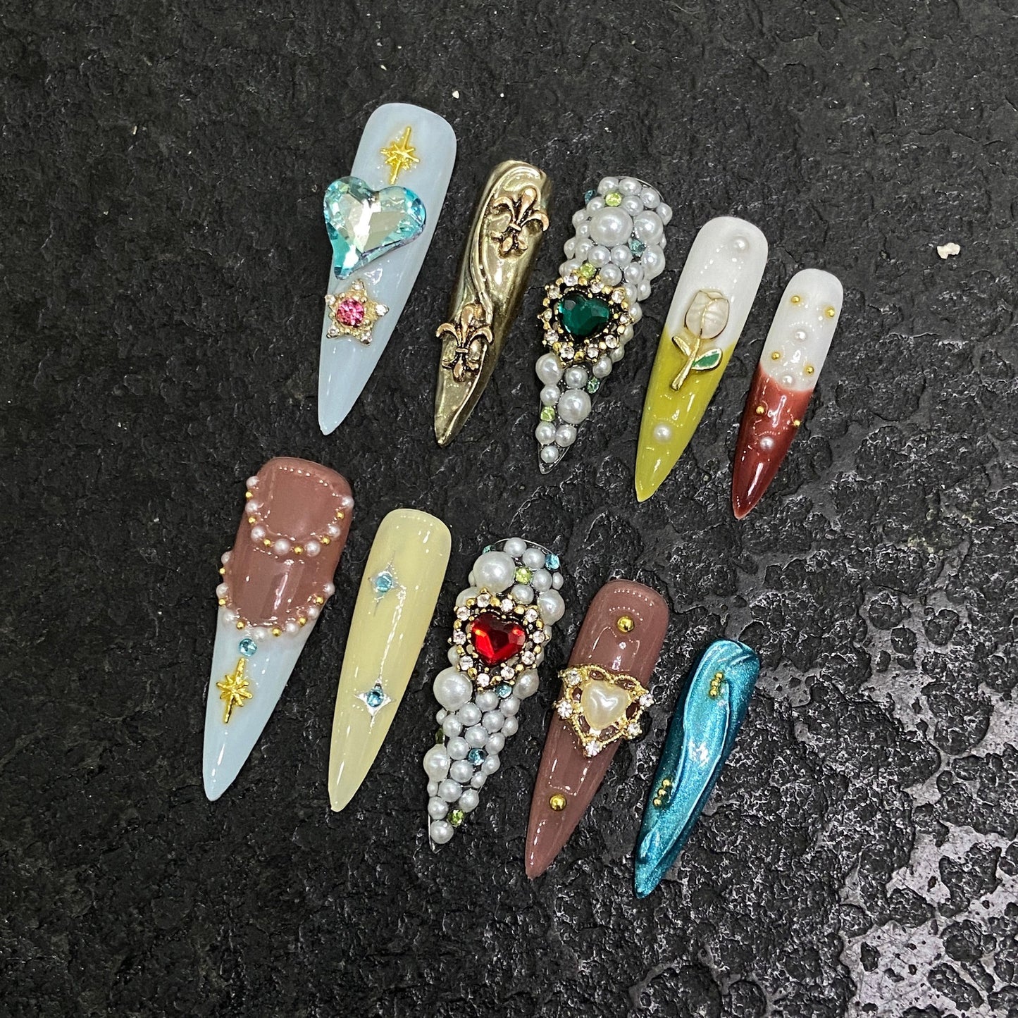 Y series handmade contrast color summer style long press on nails