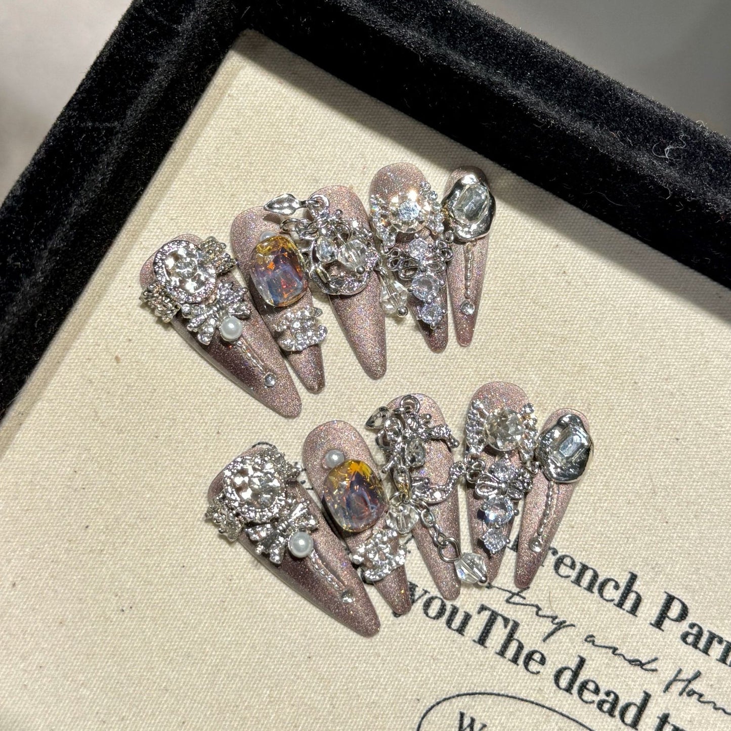 Y series cat eye full diamond luxury press on nails