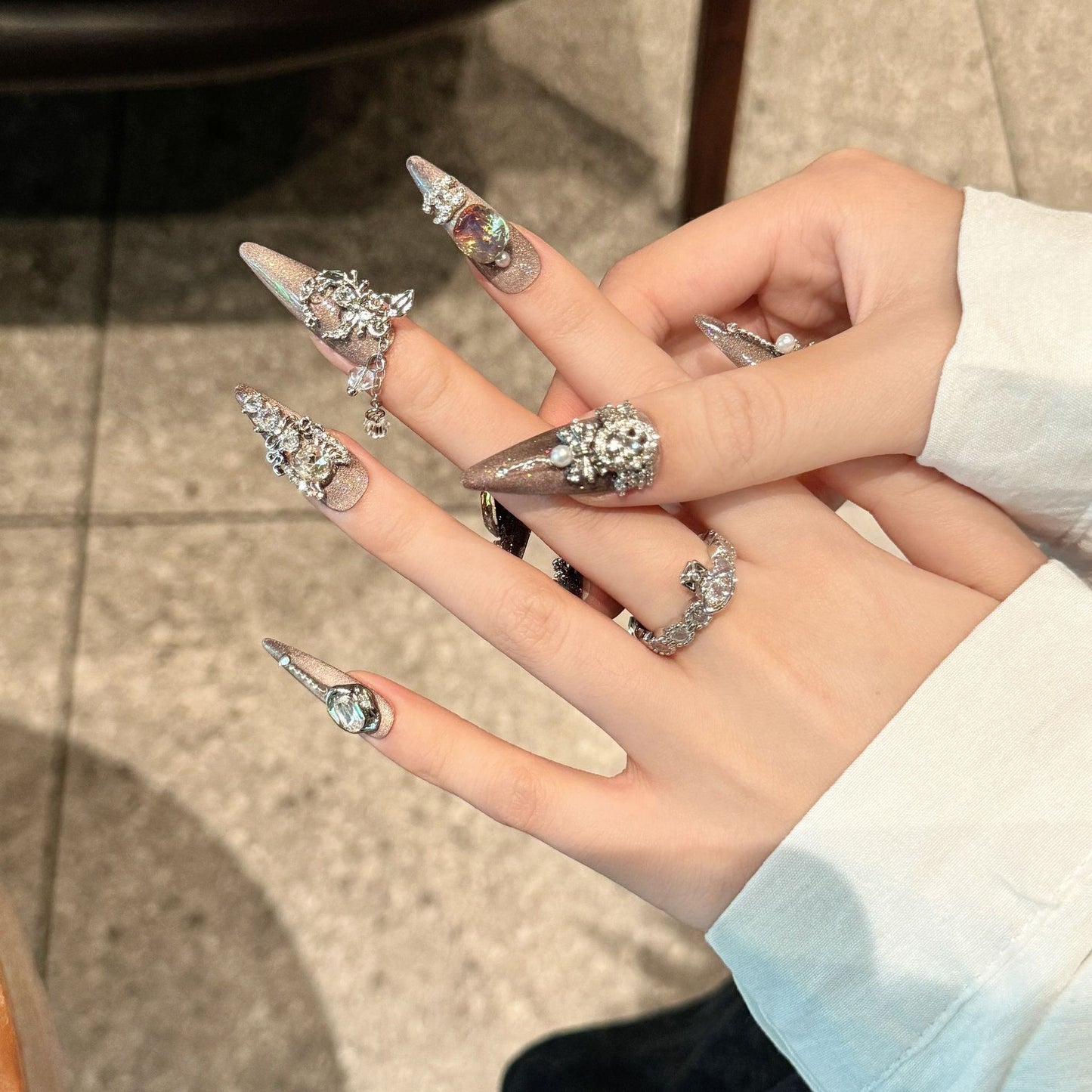 Y series cat eye full diamond luxury press on nails