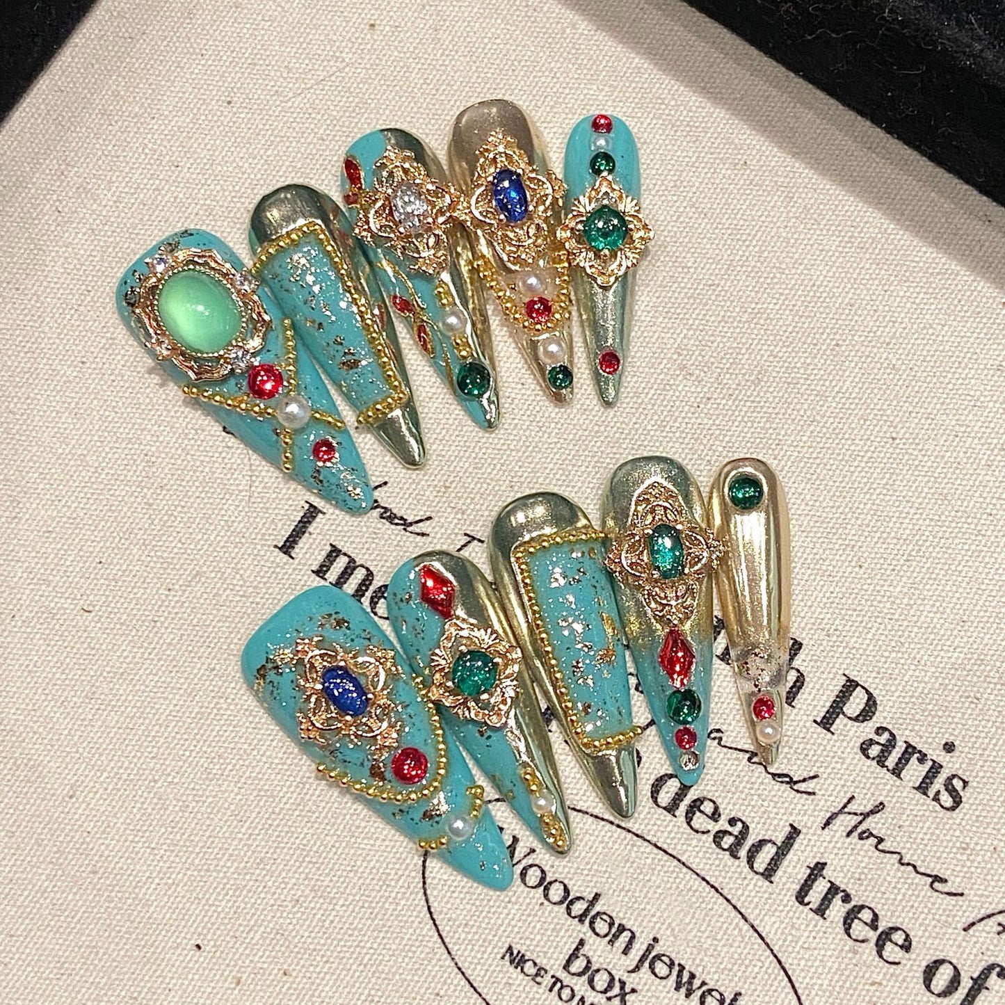 Y series turquoise luxury wedding press on nails