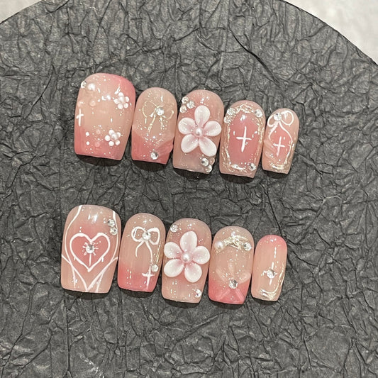 E6-07 Handmade Pink Spring nails