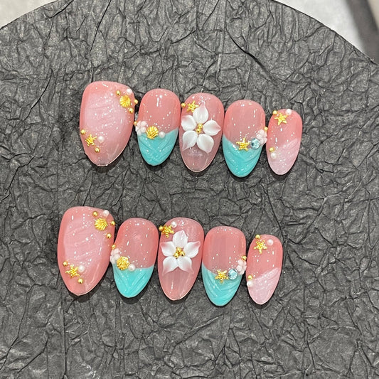 E8-29 Handmade Almond Pink nails