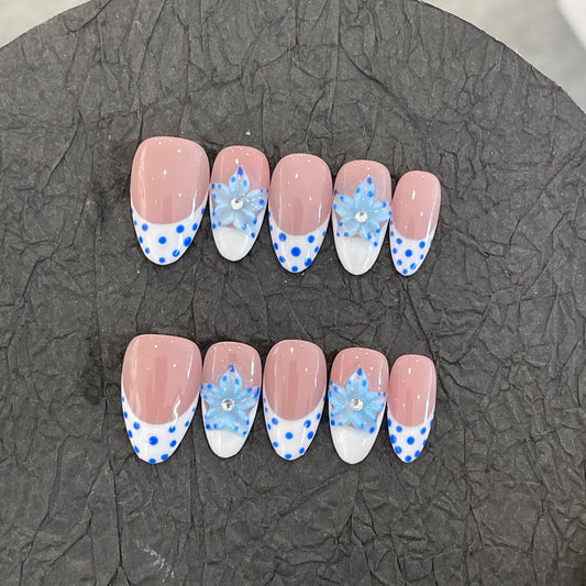 E7-23 Handmade Almond Summer press on nails