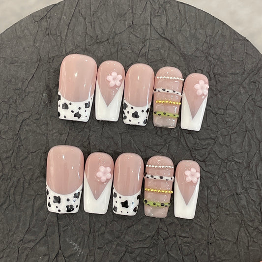 E7-28 Handmade Luxury Pink press on nails