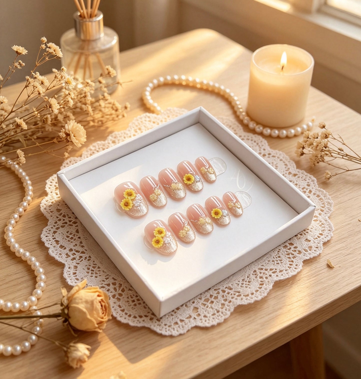B103 Handmade Sunflower press on nails
