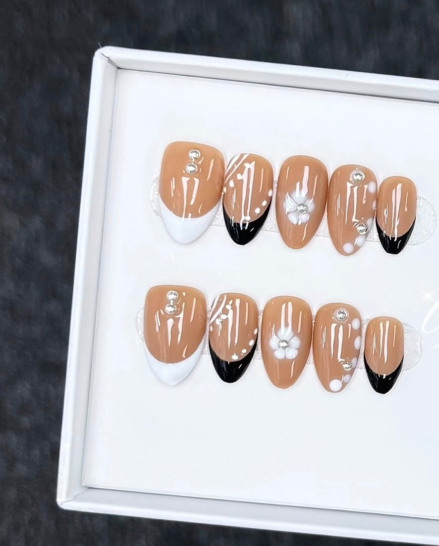 J20 Handmade Almond Office press on nails