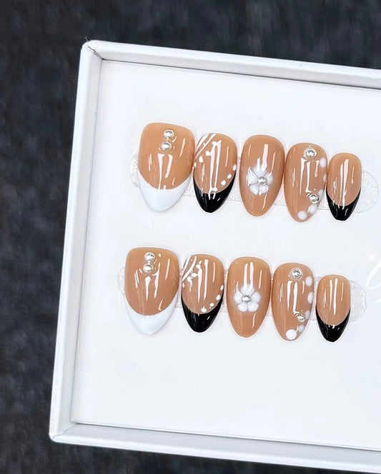 J20 Handmade Almond Office press on nails