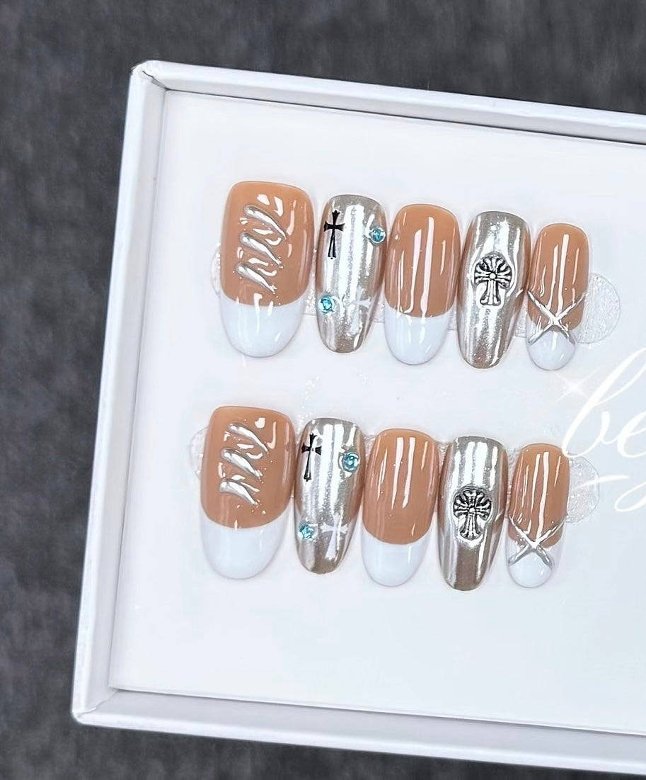 J19 Handmade Silver press on nails