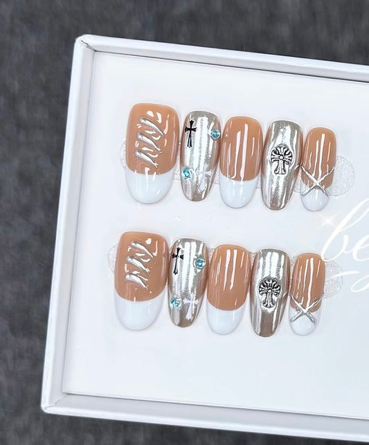 J19 Handmade Silver press on nails
