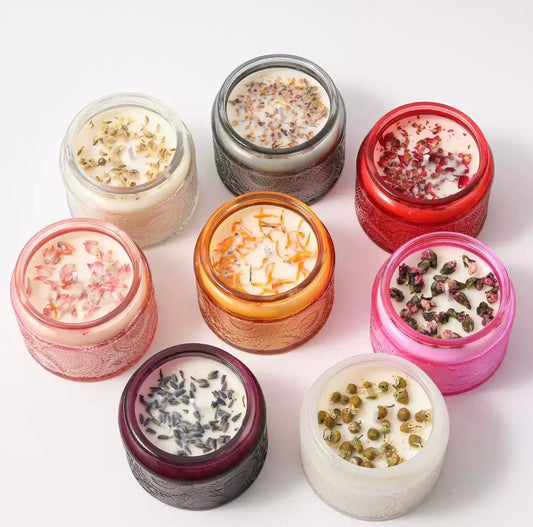 Colorful glass jar soy wax scented candles with gemstones