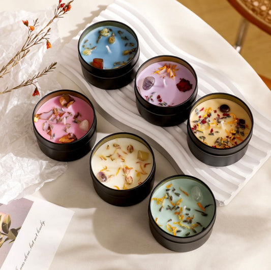 Customized soy wax crystal candle with natural flowers