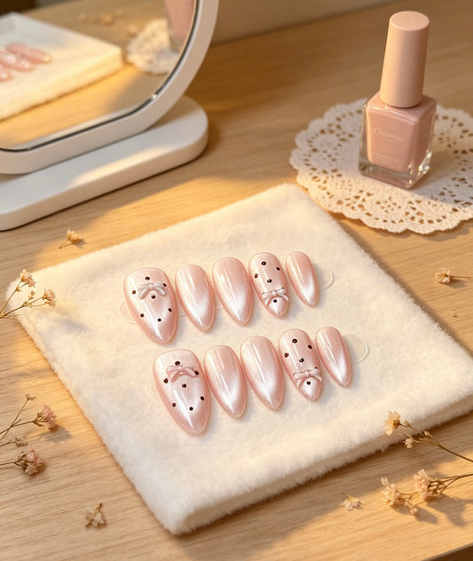 B115 Handmade Pink Cat Eye press on nails
