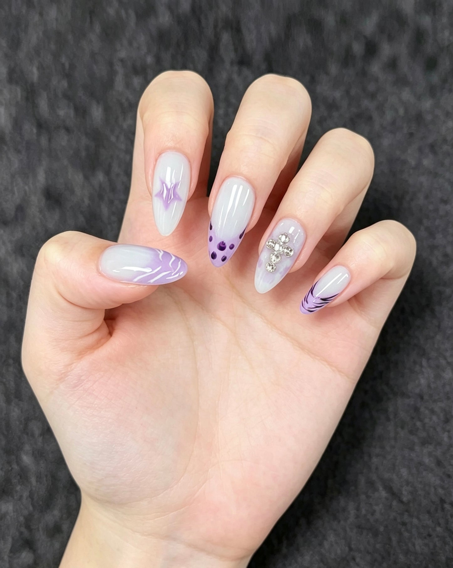 J10 Handmade Almond Purple press on nails