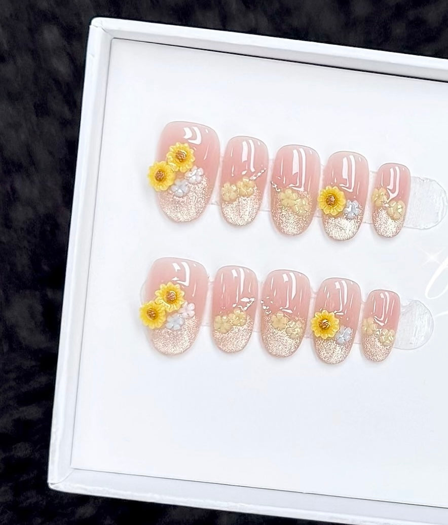 B103 Handmade Sunflower press on nails