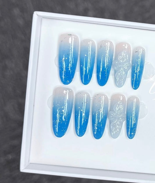 B36 Handmade Blue press on nails