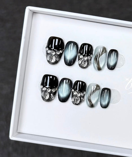 B144 Handmade Cat Eye press on nails