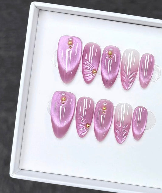 J47 Handmade Almond Pink press on nails