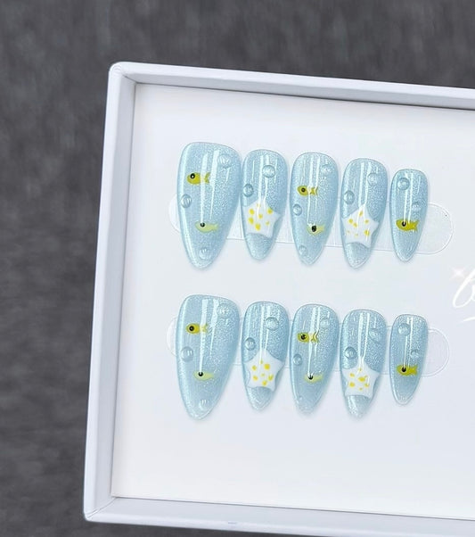C49 Handmade Blue press on nails