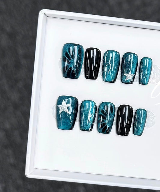 B95 Handmade Cat Eye press on nails