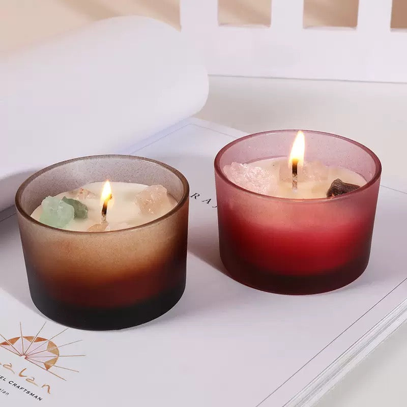 Red frosted glass jar soy wax scented candles sea salt
