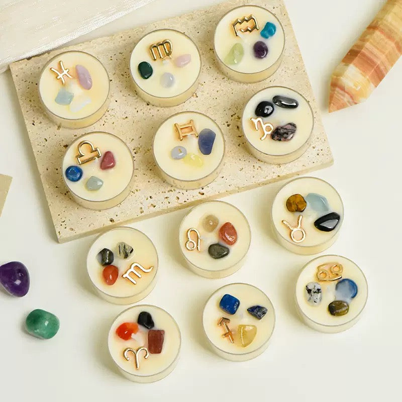 Zodiac tea candle set birthday candle 12pcs gemstone Christmas gift set