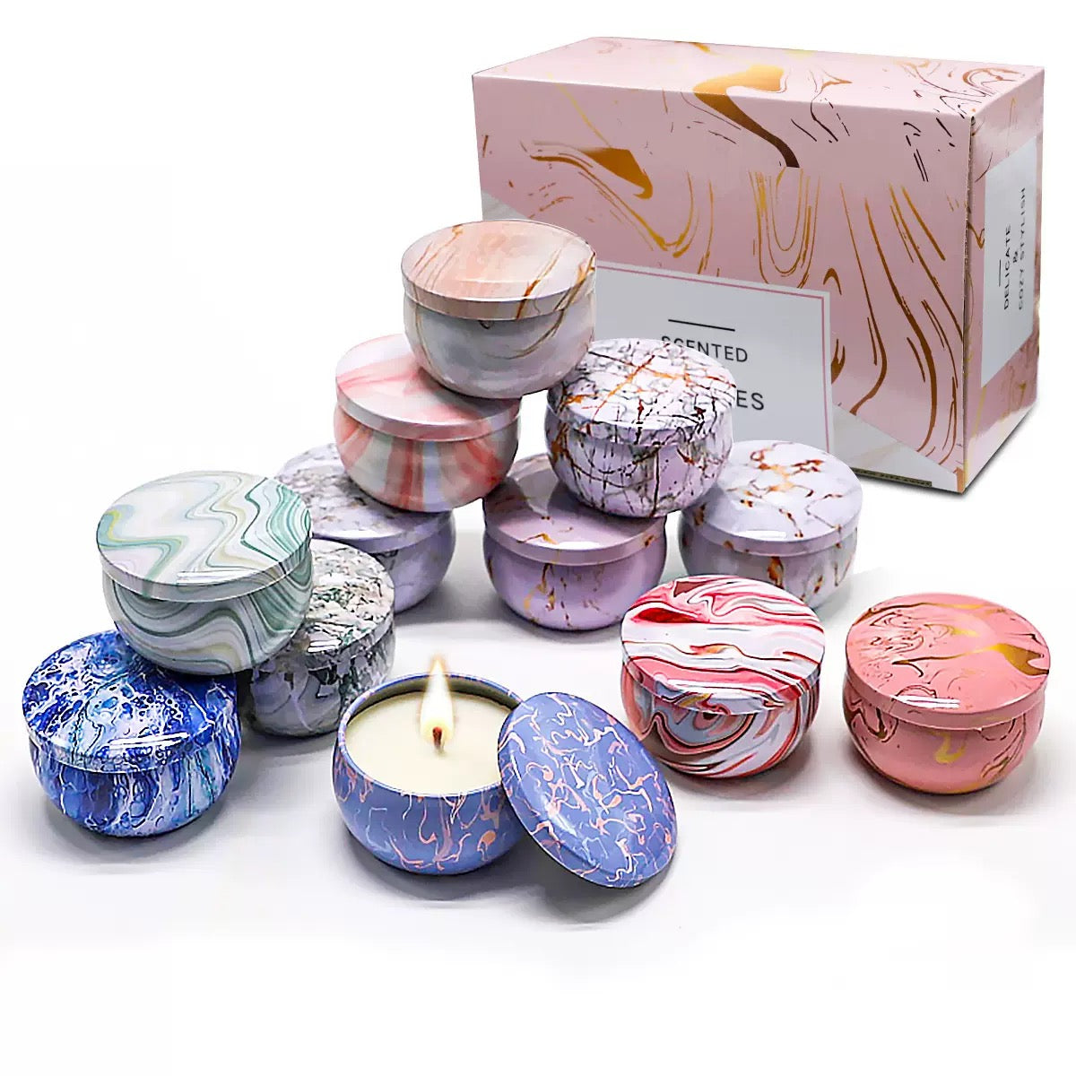 orange blossom tin jar soy wax candle 12pcs candle gift set for Christmas