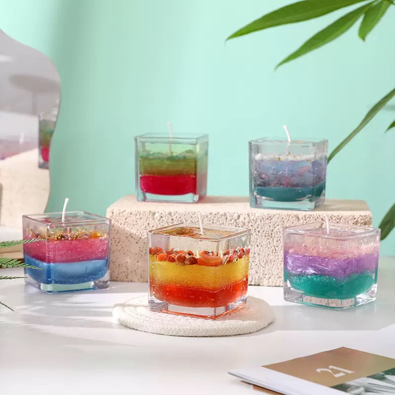 Square glass jar colorful gel wax candle birthday gift candle