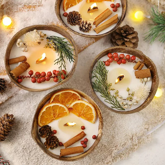 Coconut shell natural flowers soy wax party decoration luxury candle