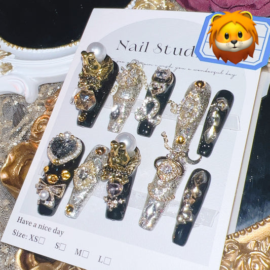 Unique zodiac Leo luck press on nails