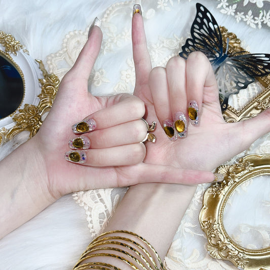 Cat eye yellow luxury press on nails