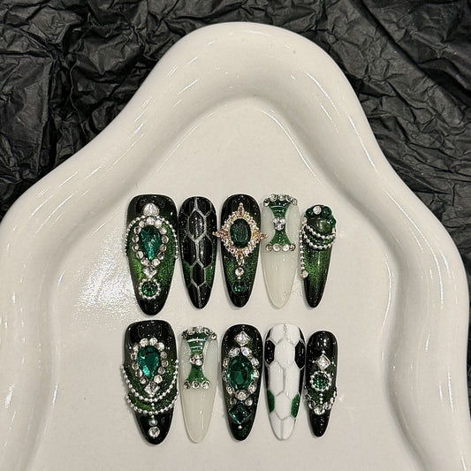 Y series emeralds sapphires luxury press on nails