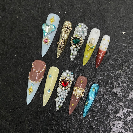Y series handmade contrast color summer style long press on nails