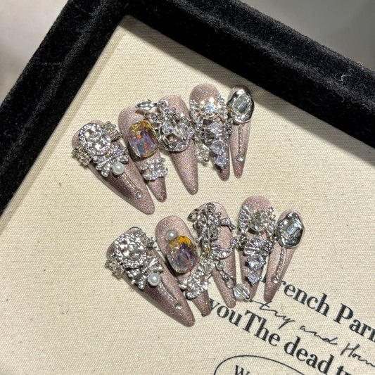 Y series cat eye full diamond luxury press on nails