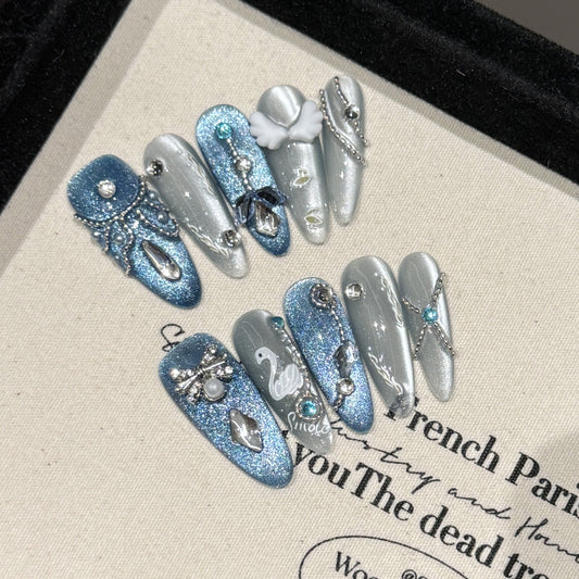 Y series romantic wings swan press on nails